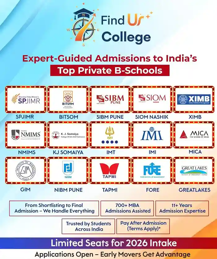 Expert-guided admissions to India's top private B-Schools — SPJIMR, BITSOM, SIBM Pune, SIOM Nashik, XIMB, NMIMS, KJ Somaiya, IMT, IMI, MICA, GIM, NIBM Pune, TAPMI, FORE, Great Lakes