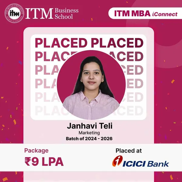 Janhavi Teli, MBA Marketing, ITM Business School Navi Mumbai batch 2024-26, placed at ICICI Bank