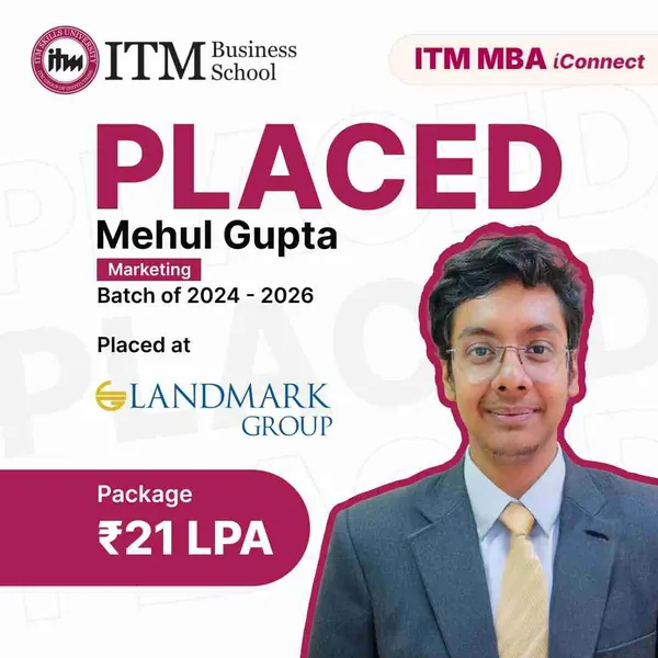 Mehul Gupta, MBA Marketing, ITM Business School Navi Mumbai batch 2024-26, placed at Landmark Group