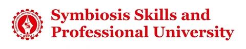 Official Symbiosis Skills and Professional University Pune (SSPU) logo &mdash; red gear shield with SSPU monogram beside Symbiosis Skills and Professional University name in red serif