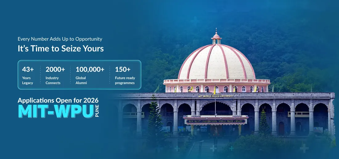 MIT World Peace University (MIT-WPU) Pune campus — the landmark central dome and Shri Saint Jnaneshwara World Peace Library at the Kothrud campus
