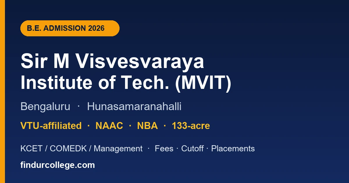 Sir MVIT Bangalore B.E. Admission 2026