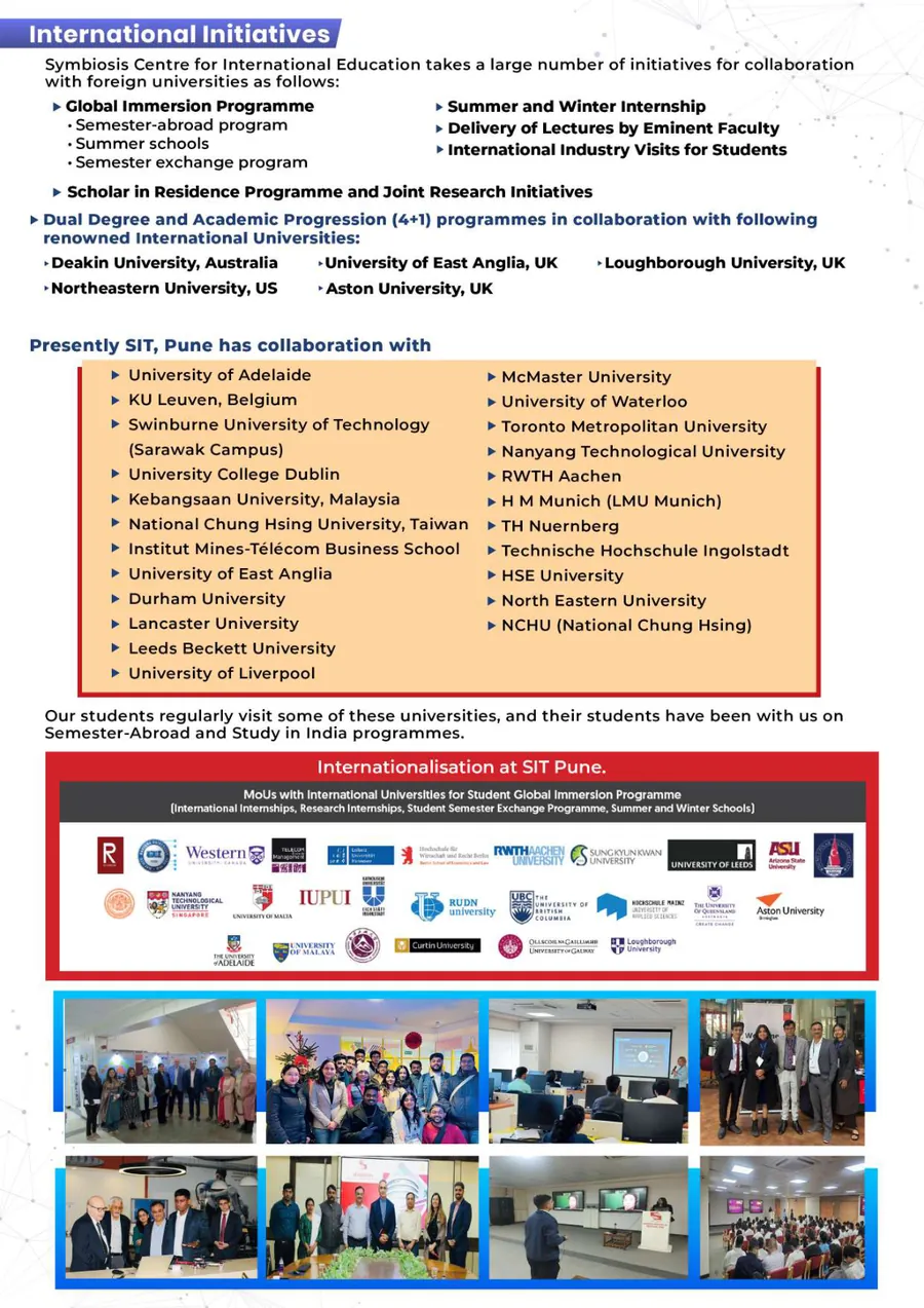 SIT Pune international partners and 4+1 dual-degree universities